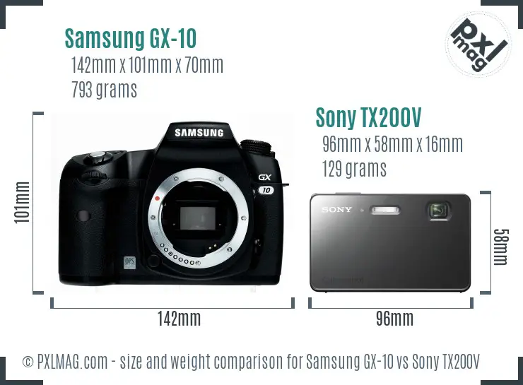 Samsung GX-10 vs Sony TX200V size comparison
