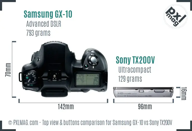 Samsung GX-10 vs Sony TX200V top view buttons comparison