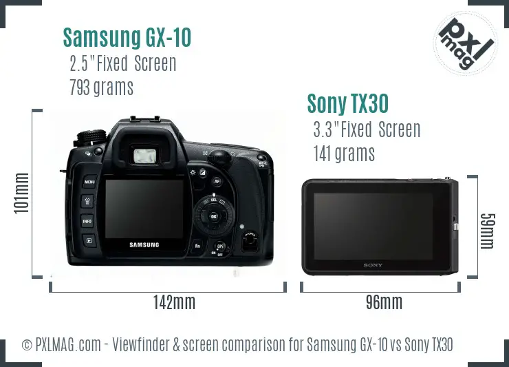 Samsung GX-10 vs Sony TX30 Screen and Viewfinder comparison