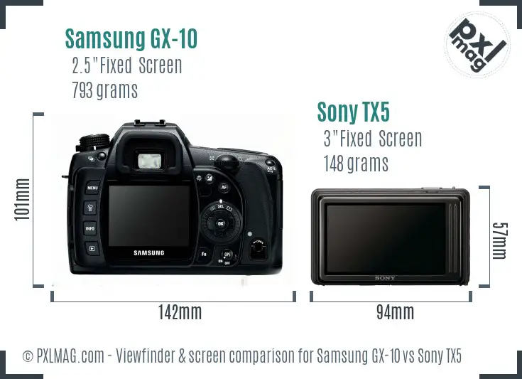Samsung GX-10 vs Sony TX5 Screen and Viewfinder comparison