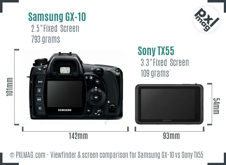 Samsung GX-10 vs Sony TX55 Screen and Viewfinder comparison