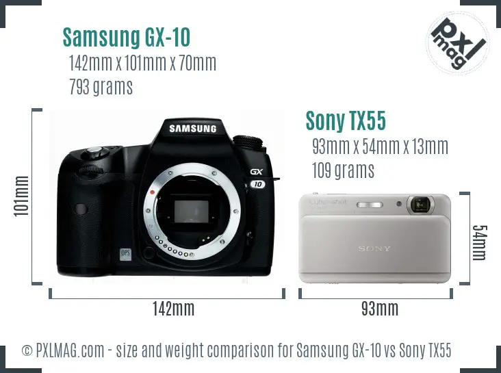 Samsung GX-10 vs Sony TX55 size comparison