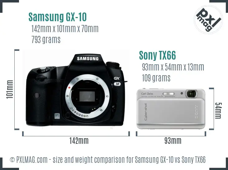 Samsung GX-10 vs Sony TX66 size comparison