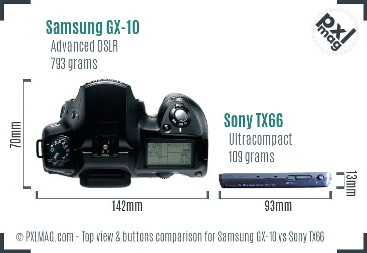 Samsung GX-10 vs Sony TX66 top view buttons comparison