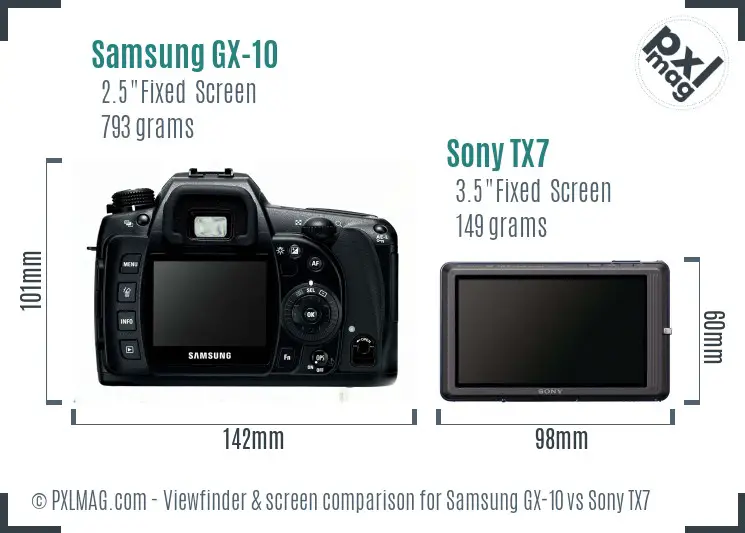 Samsung GX-10 vs Sony TX7 Screen and Viewfinder comparison