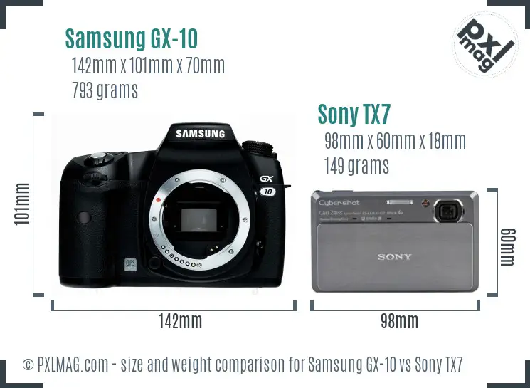 Samsung GX-10 vs Sony TX7 size comparison