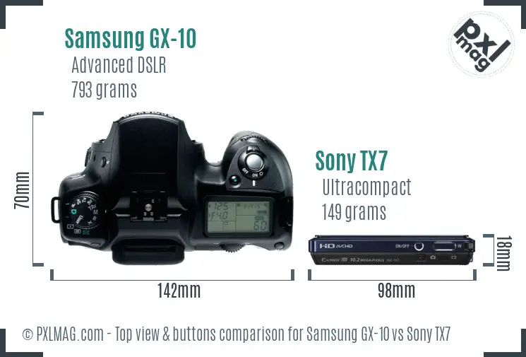 Samsung GX-10 vs Sony TX7 top view buttons comparison