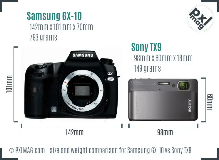Samsung GX-10 vs Sony TX9 size comparison