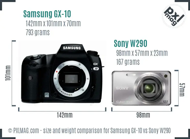 Samsung GX-10 vs Sony W290 size comparison