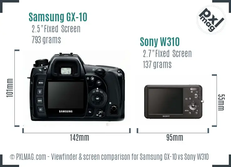 Samsung GX-10 vs Sony W310 Screen and Viewfinder comparison