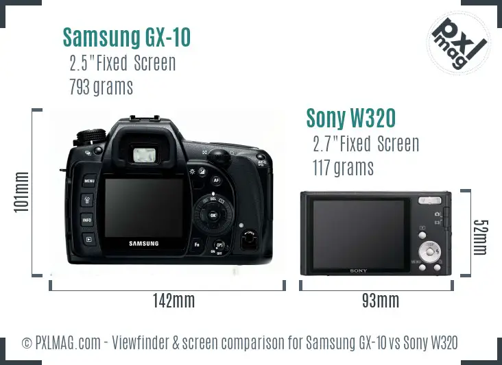 Samsung GX-10 vs Sony W320 Screen and Viewfinder comparison