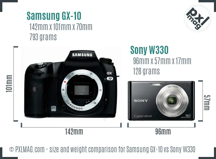 Samsung GX-10 vs Sony W330 size comparison