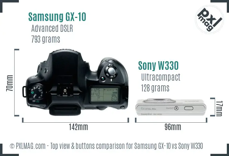 Samsung GX-10 vs Sony W330 top view buttons comparison