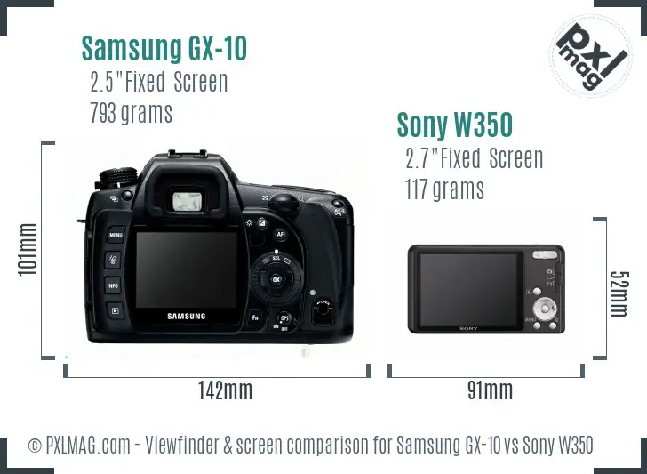 Samsung GX-10 vs Sony W350 Screen and Viewfinder comparison