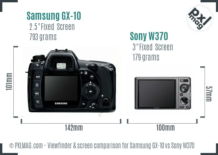 Samsung GX-10 vs Sony W370 Screen and Viewfinder comparison