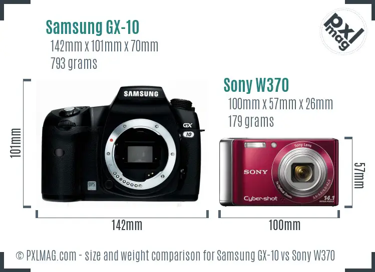 Samsung GX-10 vs Sony W370 size comparison