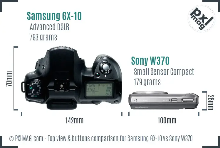 Samsung GX-10 vs Sony W370 top view buttons comparison