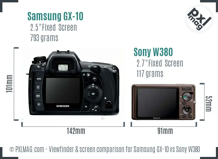 Samsung GX-10 vs Sony W380 Screen and Viewfinder comparison