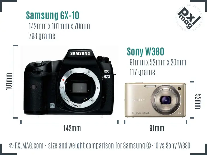 Samsung GX-10 vs Sony W380 size comparison