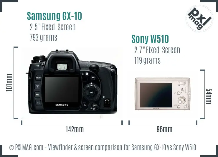 Samsung GX-10 vs Sony W510 Screen and Viewfinder comparison