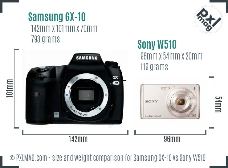 Samsung GX-10 vs Sony W510 size comparison