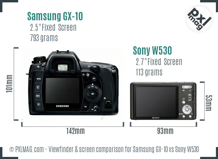 Samsung GX-10 vs Sony W530 Screen and Viewfinder comparison