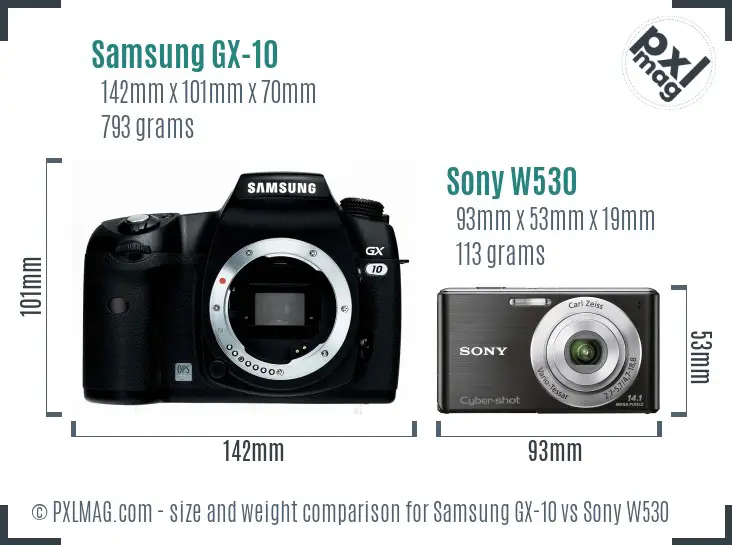 Samsung GX-10 vs Sony W530 size comparison