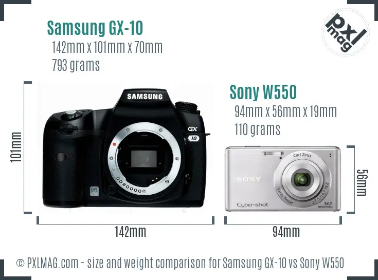 Samsung GX-10 vs Sony W550 size comparison