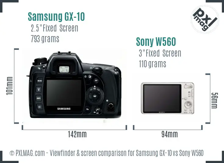 Samsung GX-10 vs Sony W560 Screen and Viewfinder comparison