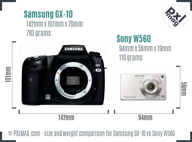 Samsung GX-10 vs Sony W560 size comparison