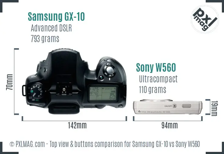 Samsung GX-10 vs Sony W560 top view buttons comparison