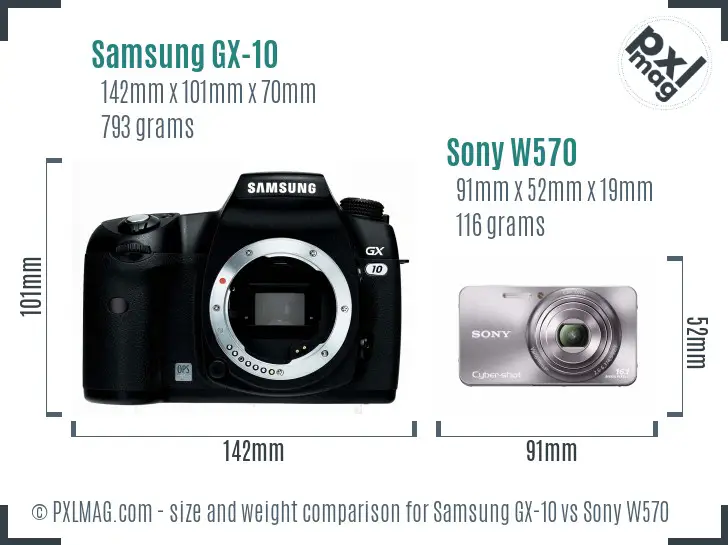Samsung GX-10 vs Sony W570 size comparison