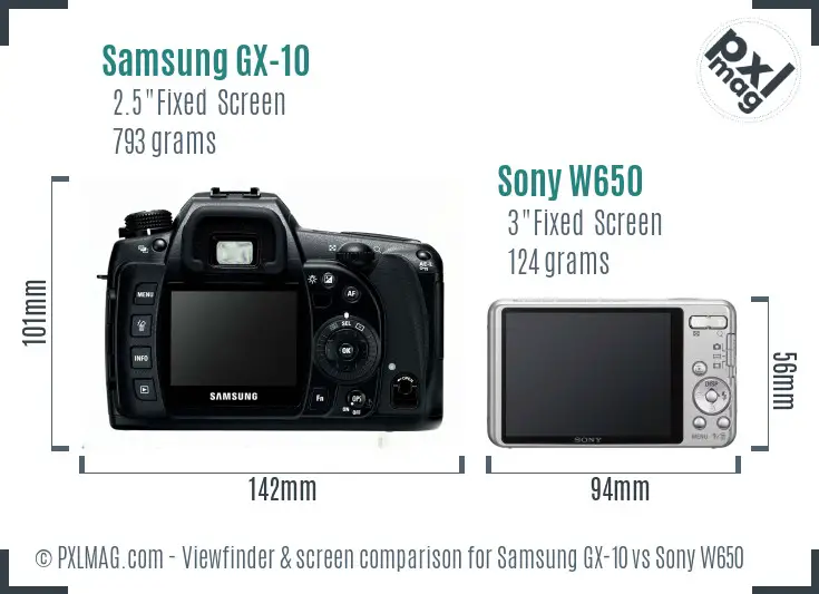 Samsung GX-10 vs Sony W650 Screen and Viewfinder comparison