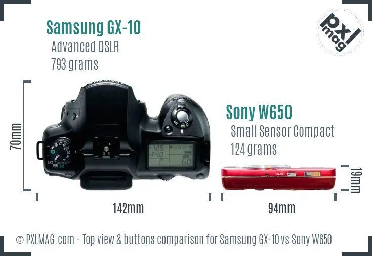 Samsung GX-10 vs Sony W650 top view buttons comparison