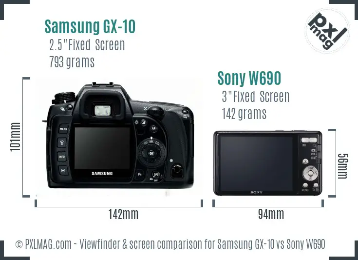 Samsung GX-10 vs Sony W690 Screen and Viewfinder comparison