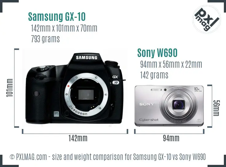 Samsung GX-10 vs Sony W690 size comparison