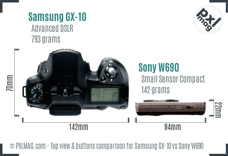 Samsung GX-10 vs Sony W690 top view buttons comparison