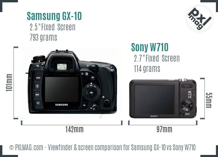 Samsung GX-10 vs Sony W710 Screen and Viewfinder comparison