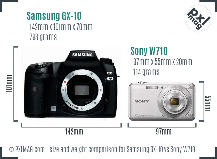 Samsung GX-10 vs Sony W710 size comparison