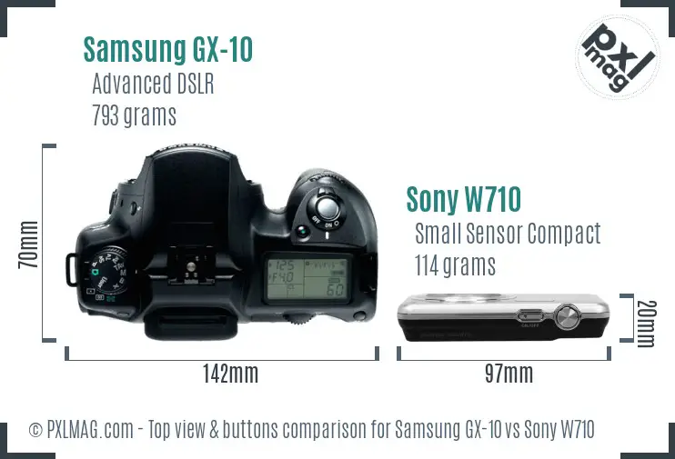 Samsung GX-10 vs Sony W710 top view buttons comparison