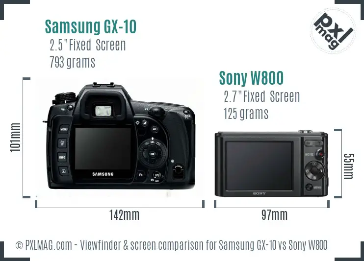 Samsung GX-10 vs Sony W800 Screen and Viewfinder comparison