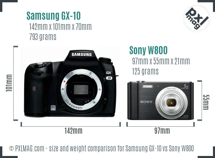 Samsung GX-10 vs Sony W800 size comparison