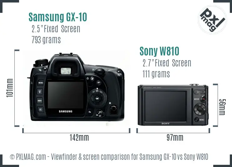 Samsung GX-10 vs Sony W810 Screen and Viewfinder comparison