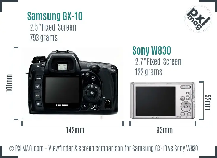 Samsung GX-10 vs Sony W830 Screen and Viewfinder comparison