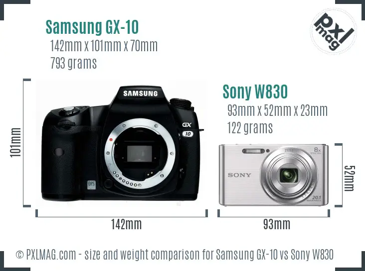 Samsung GX-10 vs Sony W830 size comparison