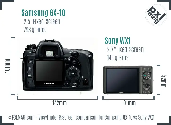 Samsung GX-10 vs Sony WX1 Screen and Viewfinder comparison