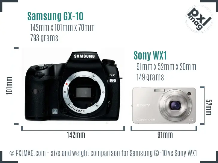 Samsung GX-10 vs Sony WX1 size comparison