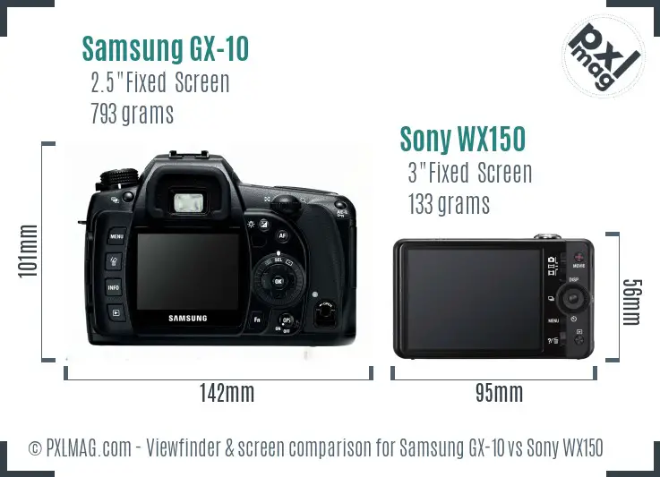 Samsung GX-10 vs Sony WX150 Screen and Viewfinder comparison
