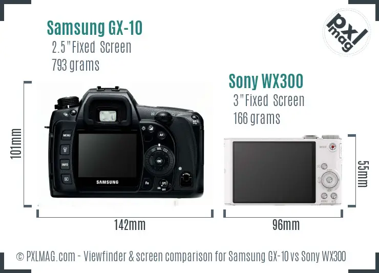 Samsung GX-10 vs Sony WX300 Screen and Viewfinder comparison
