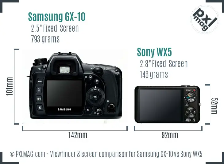 Samsung GX-10 vs Sony WX5 Screen and Viewfinder comparison